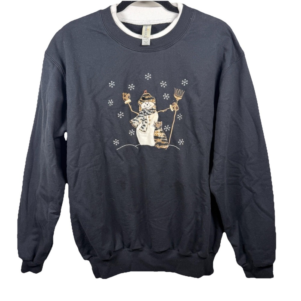 VTG Morning Sun Christmas Large Pullover Sweatshirt Snowman Animal Print Grandma